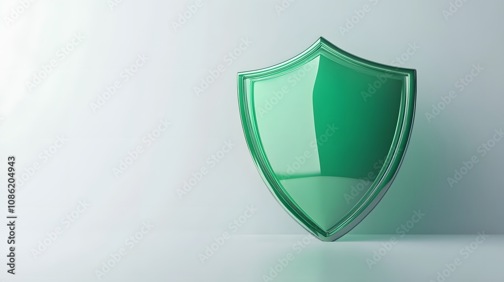 
A 3D protection concept with a shield on a white background. Green shield icon