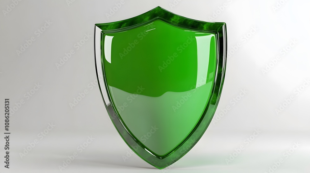 
A 3D protection concept with a shield on a white background. Green shield icon