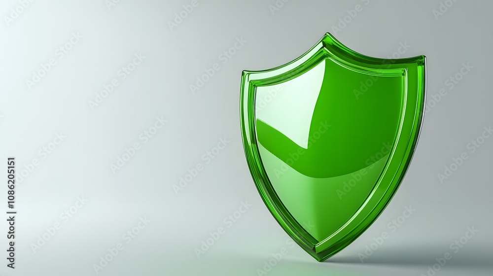 
A 3D protection concept with a shield on a white background. Green shield icon