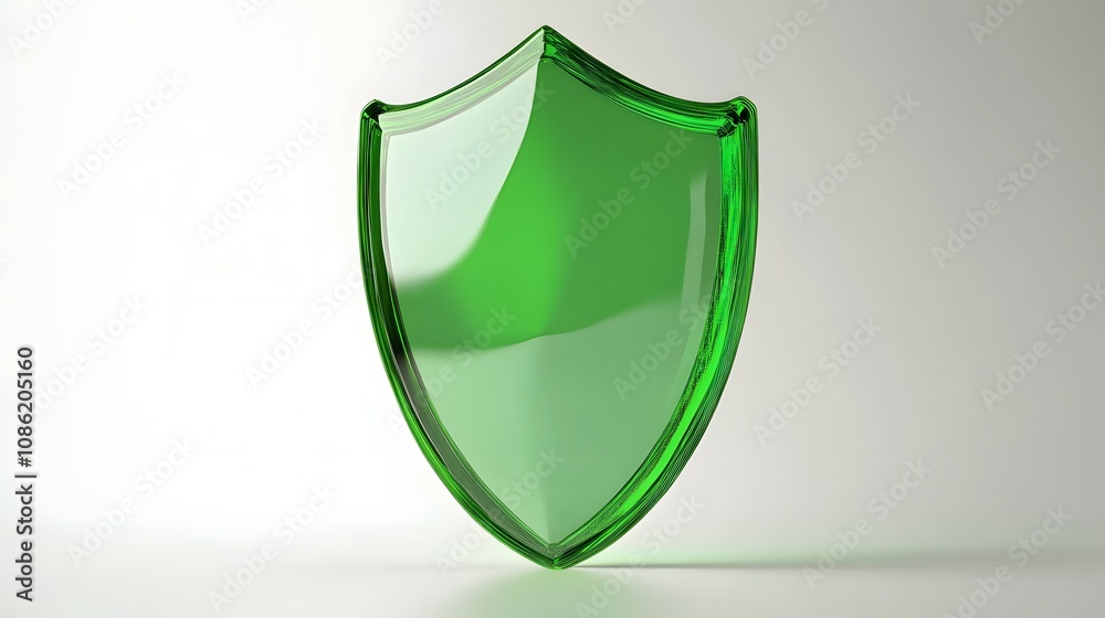 A 3D protection concept with a shield on a white background. Green shield icon
A 3D protection concept with a shield on a white background. Green shield icon
