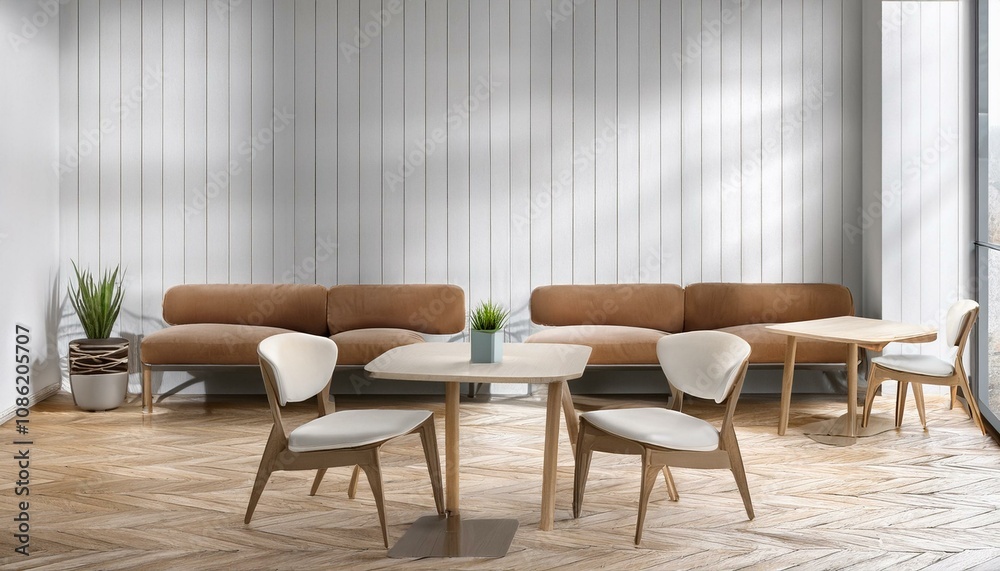 Fototapeta premium White and wooden cafe corner with sofas