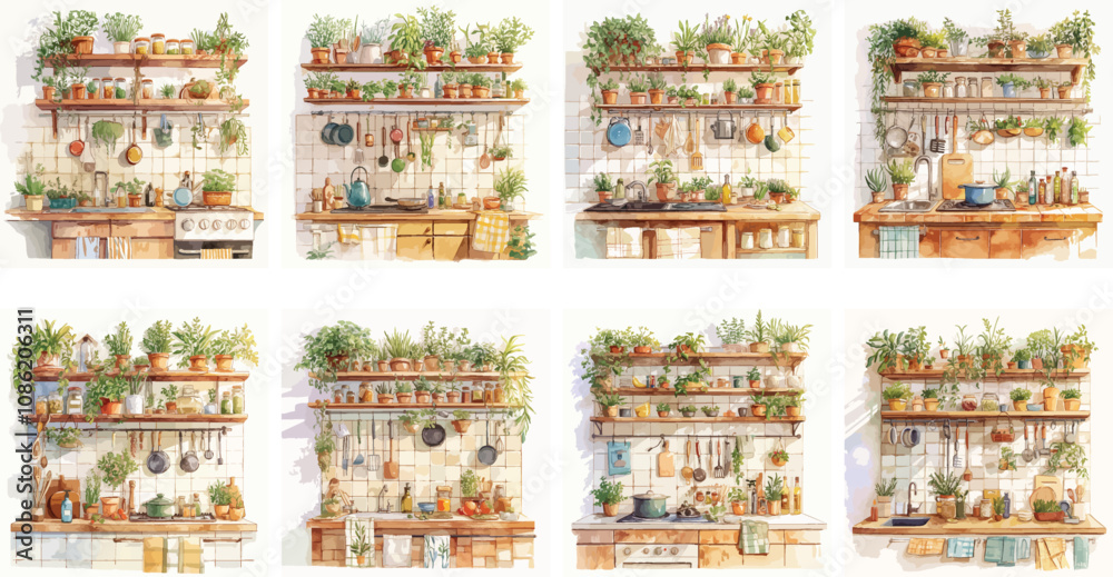 Fototapeta premium kitchen watercolor clipart
