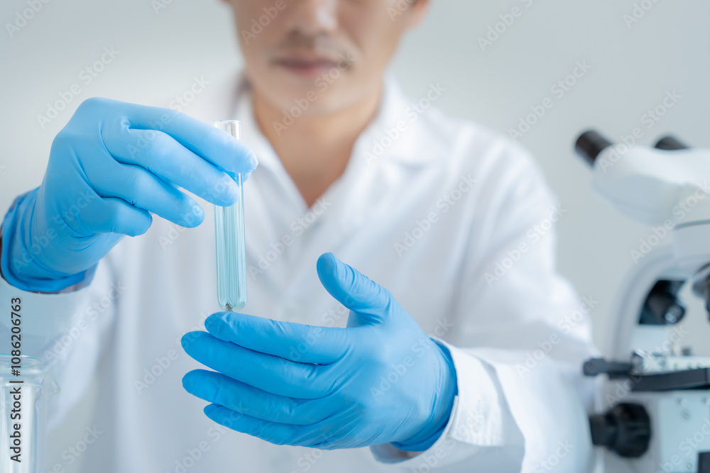 Scientist analyze biochemical sample in advanced scientific laboratory. Medical professional check chemical mix microbiological developmental of viral. Biotechnology research in science lab. cosmetic Scientist analyze biochemical sample in advanced scientific laboratory. Medical professional check chemical mix microbiological developmental of viral. Biotechnology research in science lab. cosmetic