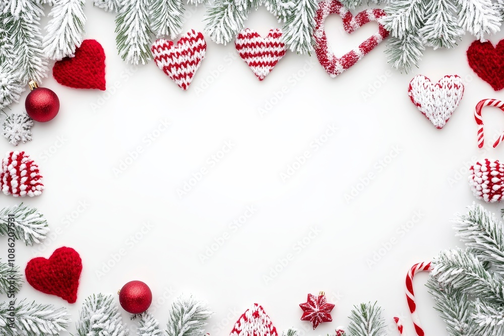 Obraz premium Festive Christmas decorations shine brightly against a pure white background, showcasing vibrant ornaments, twinkling lights and joyful holiday spirit.