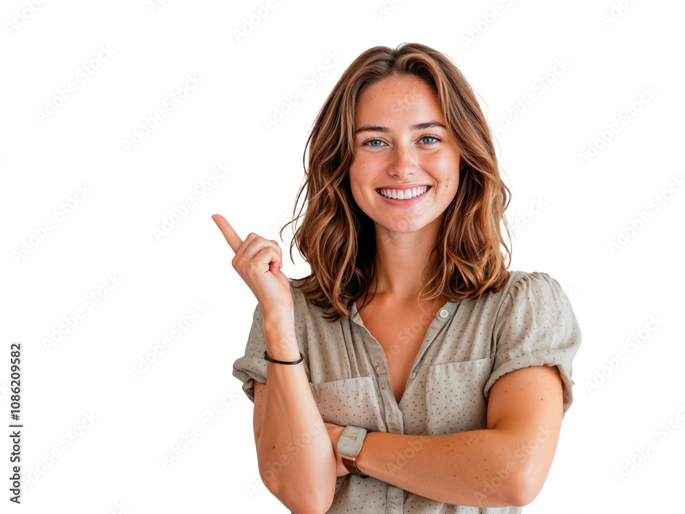 © Dudarte - Jovem apontando para o lado com as mãos em fundo transparente