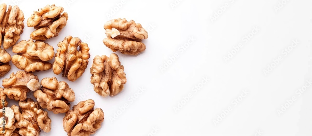 Walnut Kernel Isolated on White Background with Copy Space