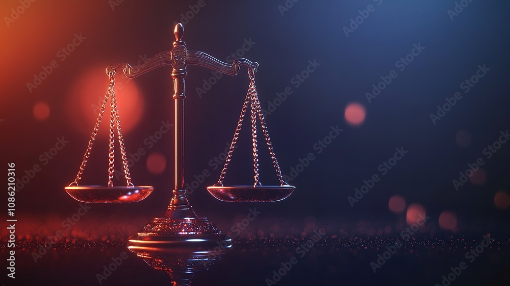 A balanced scale symbolizing justice and law against a colorful background. A balanced scale symbolizing justice and law against a colorful background.
