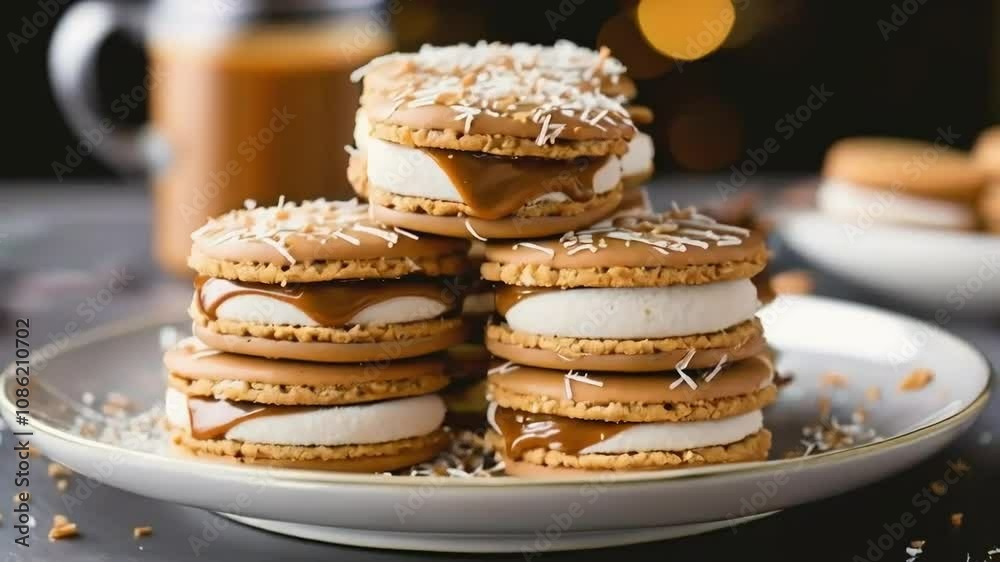 Delicious Caramel and Marshmallow Cookies with Coconut Flakes Delicious Caramel and Marshmallow Cookies with Coconut Flakes
