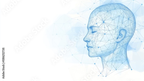 Abstract digital art of human head with geometric network
