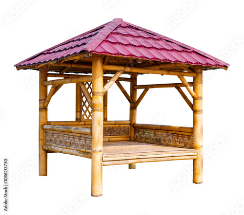 bamboo gazebo on white background isolated. traditional wooden house photo