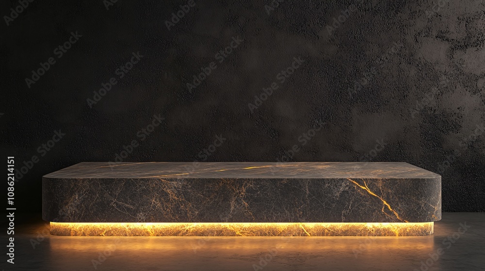 A podium made of smooth granite with subtle lighting effects A podium made of smooth granite with subtle lighting effects