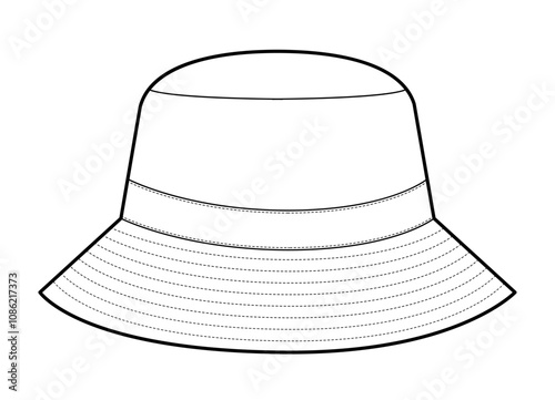 Bucket Hat side view. Summer Head Fashion accessory cap clothing technical illustration. Vector headgear for Men, women, unisex style, flat template CAD mockup sketch outline isolated