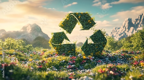 Nature's Plea Through the Recycling Symbol: Highlighting the Imperative of Climate Protection and Waste Minimization. 3d rendering.