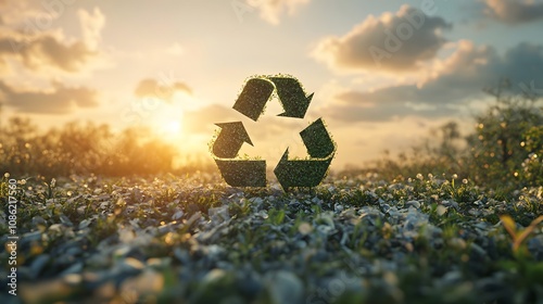 Nature's Plea Through the Recycling Symbol: Highlighting the Imperative of Climate Protection and Waste Minimization. 3d rendering.