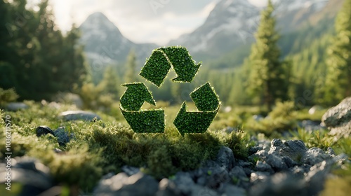 Nature's Plea Through the Recycling Symbol: Highlighting the Imperative of Climate Protection and Waste Minimization. 3d rendering.