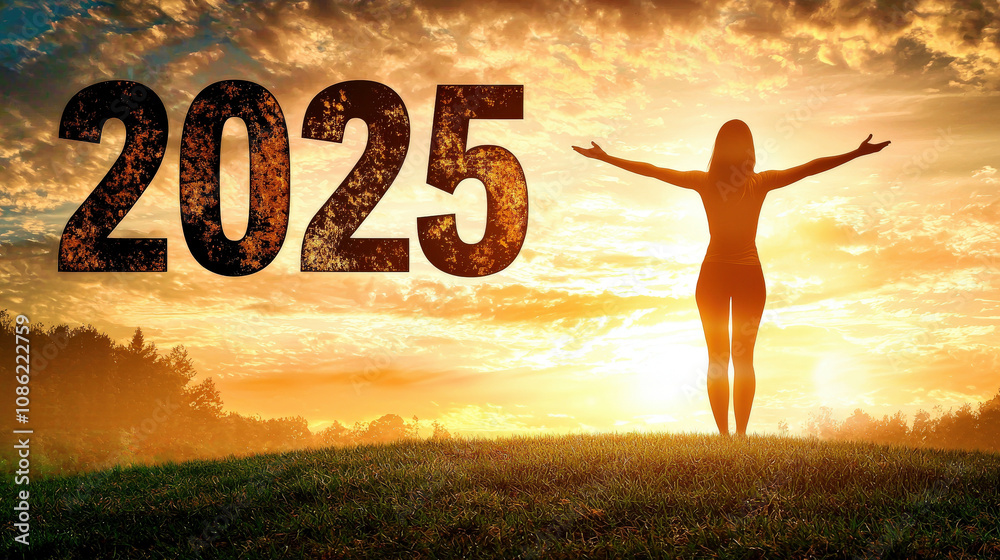 Celebrating the arrival of a new year at sunset in 2025 Celebrating the arrival of a new year at sunset in 2025