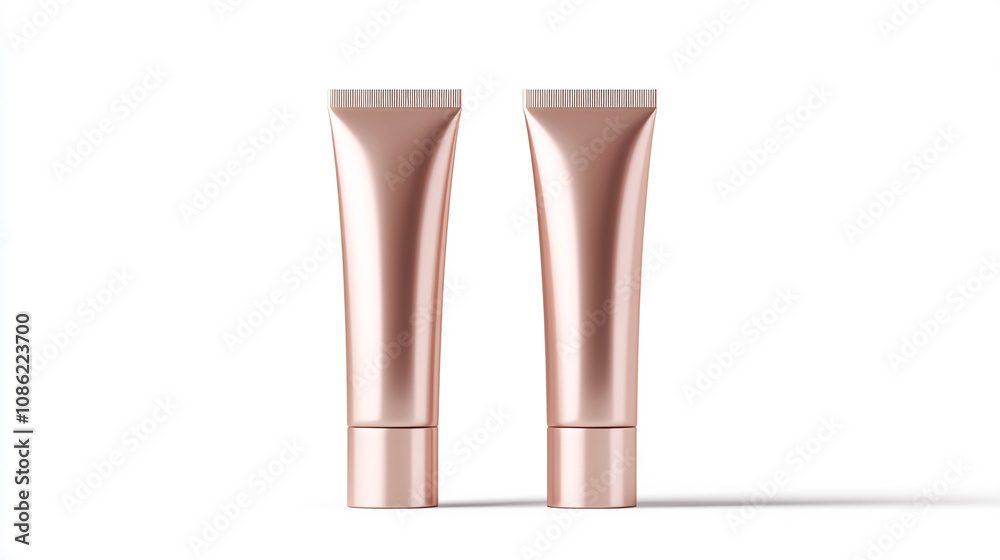 Elegant mockup of two cosmetic tubes on a clean white background for product advertising Elegant mockup of two cosmetic tubes on a clean white background for product advertising