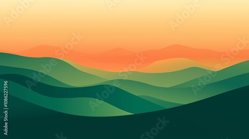 Serene Glowing Gradient Background Transitioning from Soft Green to Warm Orange in a Nature-Inspired Landscape Design