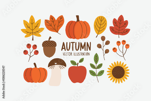Hand-drawn autumn elements vector illustrations, easily editable 