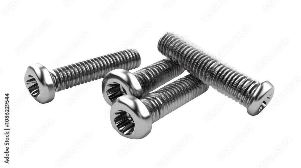 A collection of metallic screws featuring distinct threading and a flat head design. A collection of metallic screws featuring distinct threading and a flat head design.