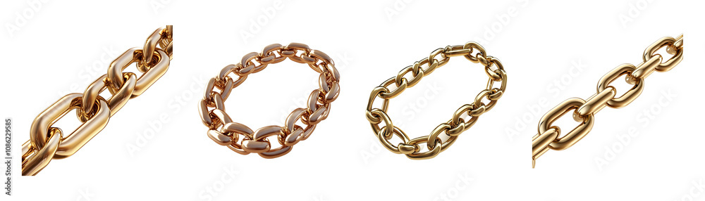 Obraz premium Various styles of detailed gold chains showcasing elegance and luxury.