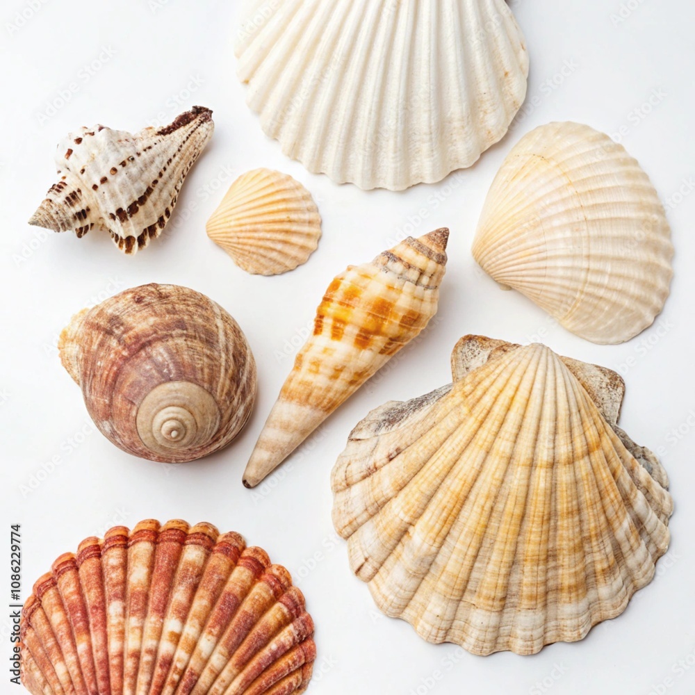 Beautiful sea shells of common cockle isolated on a white background. Cerastoderma edule. Decorative ribbed oval seashells of edible saltwater clams. Beautiful sea shells of common cockle isolated on a white background. Cerastoderma edule. Decorative ribbed oval seashells of edible saltwater clams.