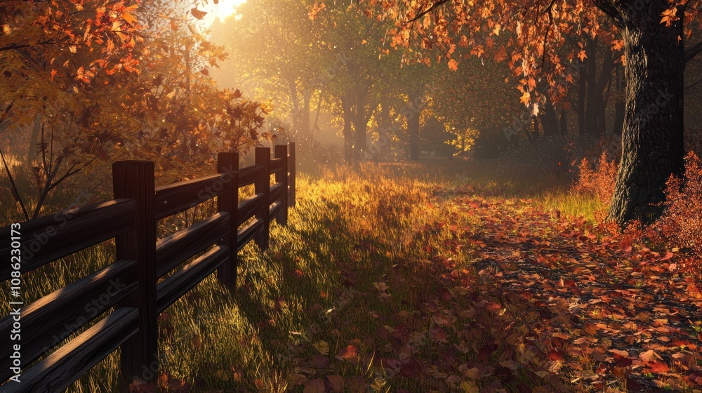 Obraz premium Autumnal Path Through Woods
