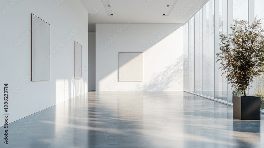 Fototapeta premium Modern Gallery Interior with Empty Frames