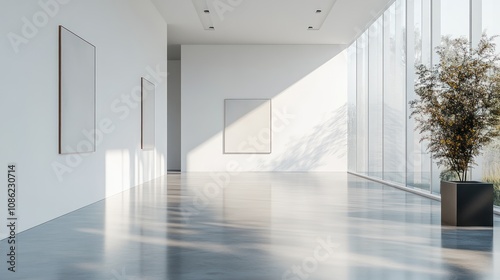 Modern Gallery Interior with Empty Frames