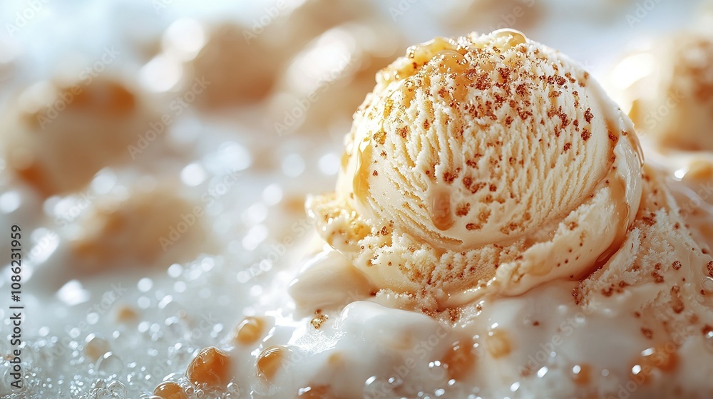 Creamy Vanilla Ice Cream With Caramel Drizzle And Sprinkles