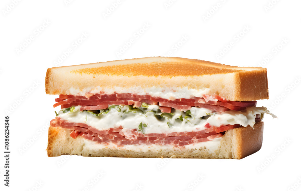 Toasted sandwich with ham, cheese, lettuce and tomato on white background. Toasted sandwich with ham, cheese, lettuce and tomato on white background.
