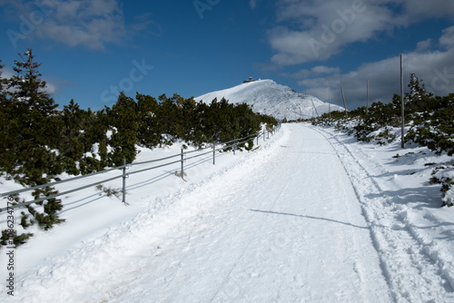 Fototapeta Naklejka Na Ścianę i Meble -  A tourist path towards the highest peak of the Sudety Mountains, Śnieżka, in the Karkonoski National Park, Poland