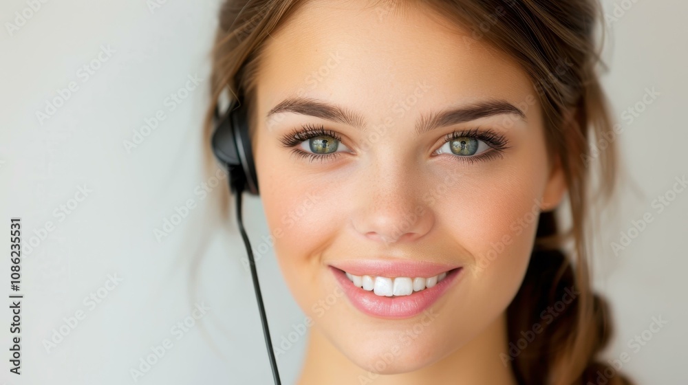 Bright and eager customer support agent with a headset, offering assistance in a bustling call center environment. Bright and eager customer support agent with a headset, offering assistance in a bustling call center environment.