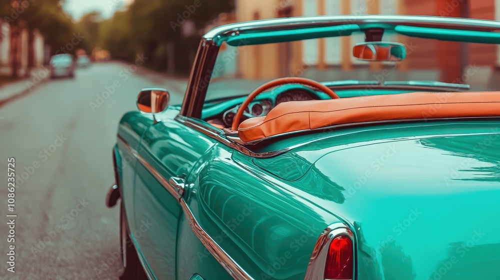 A vibrant turquoise convertible parked on a quiet street, showcasing its sleek design and classic charm. A vibrant turquoise convertible parked on a quiet street, showcasing its sleek design and classic charm.