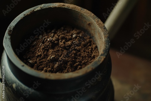 Wallpaper Mural Close-Up Shot of Freshly Ground Coffee Beans in a Traditional Pot, Highlighting Rich Colors and Textures Perfect for Coffee Lovers and Culinary Enthusiasts Torontodigital.ca