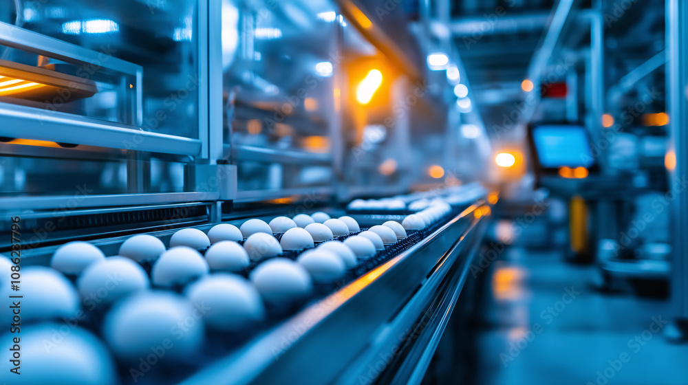 Fototapeta premium Automated Egg Processing Line Industrial Food Production