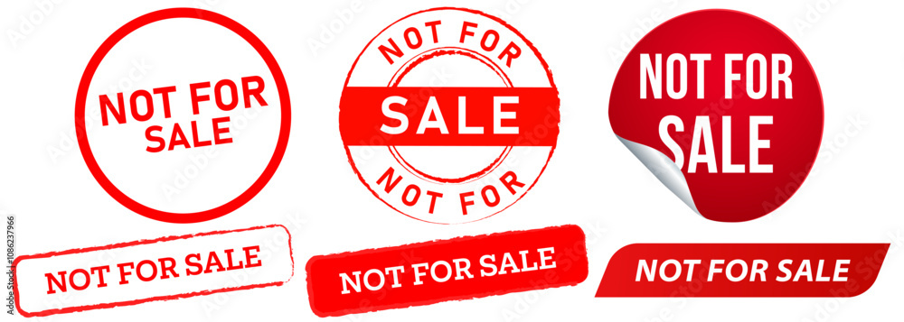 Not for sale promotion promote denied no sell commerce stamp ed badges sticker label banner emblem button sign design icon set collection