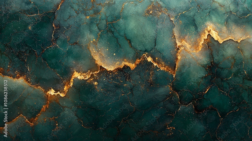 Abstract green and gold marbled texture with intricate patterns. Abstract green and gold marbled texture with intricate patterns.