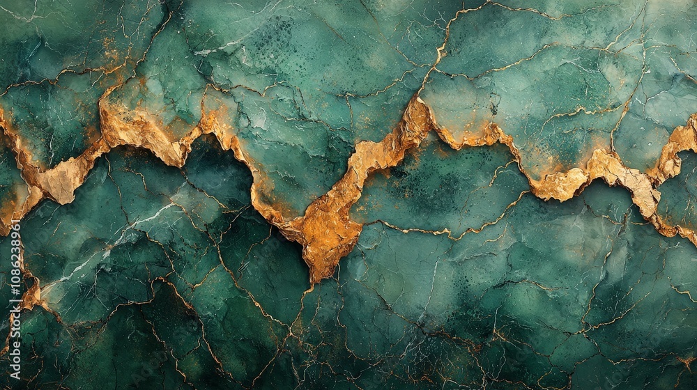 Abstract green and gold marbled texture with jagged lines. Abstract green and gold marbled texture with jagged lines.
