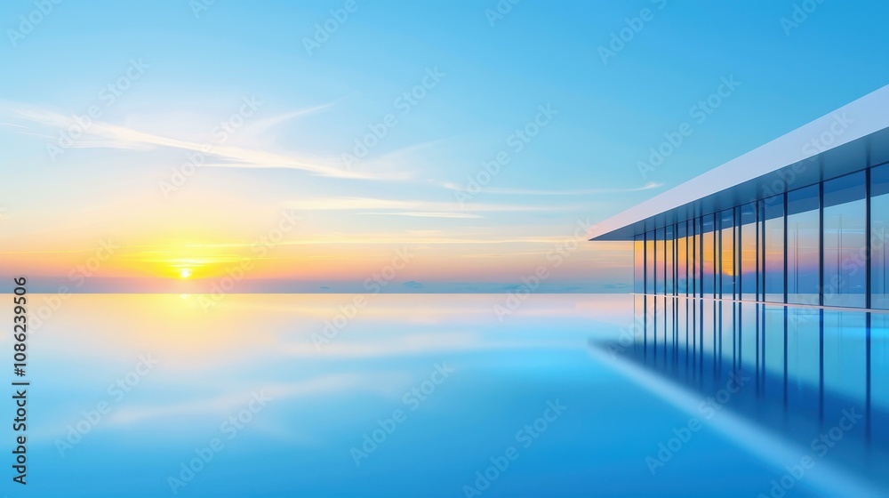 Experience the elegance of a contemporary home featuring a spacious pool, perfectly illuminated by the warm hues of sunset. Experience the elegance of a contemporary home featuring a spacious pool, perfectly illuminated by the warm hues of sunset.