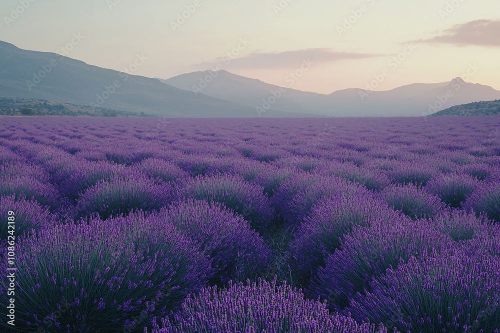 Breathtaking Lavender Fields at Dusk: A Serene Landscape