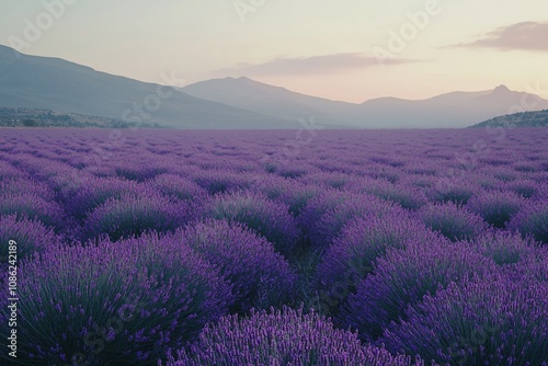 Breathtaking Lavender Fields at Dusk: A Serene Landscape