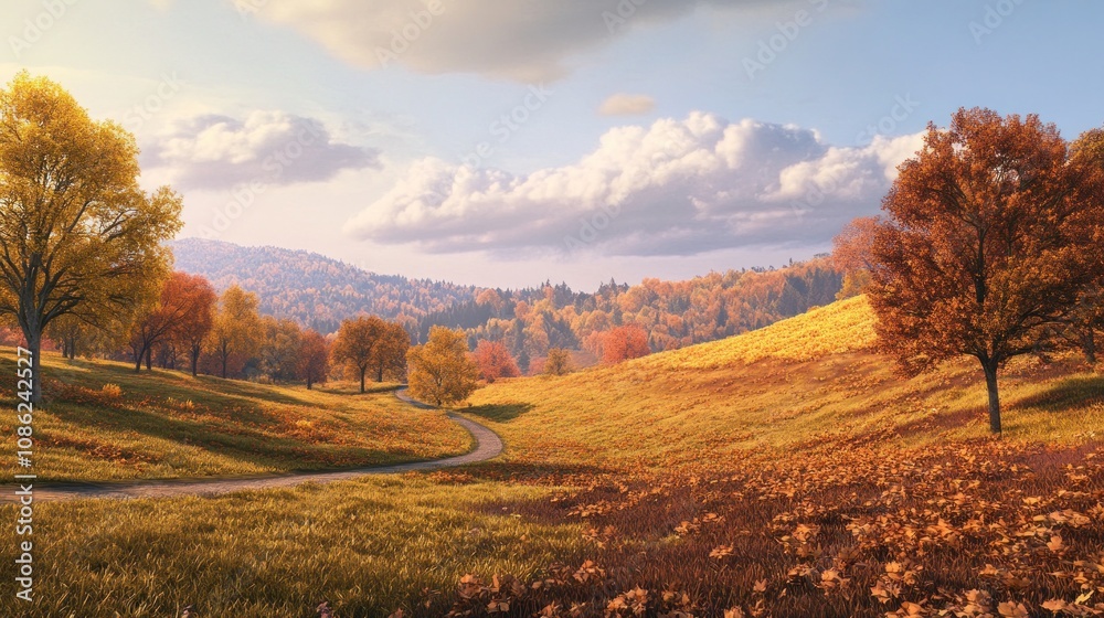 Autumnal Landscape with Winding Road Autumnal Landscape with Winding Road