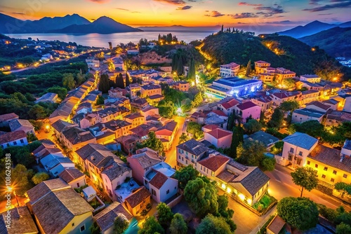 Surreal Drone Night Panoramic Roda Corfu Greece photo