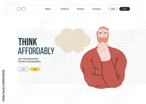 Thinking people, modern flat vector concept illustration- man standing thoughtfully, looking forward, bubble near his head Metaphor for reflection, analysis, introspection, contemplation, deep thought