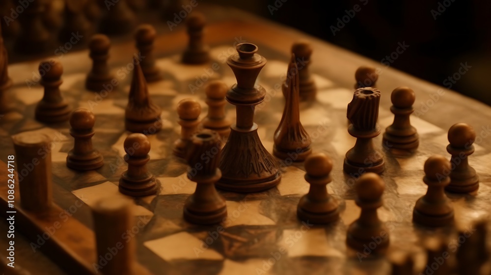 Wooden Chess Pieces Arranged On A Chessboard Wooden Chess Pieces Arranged On A Chessboard