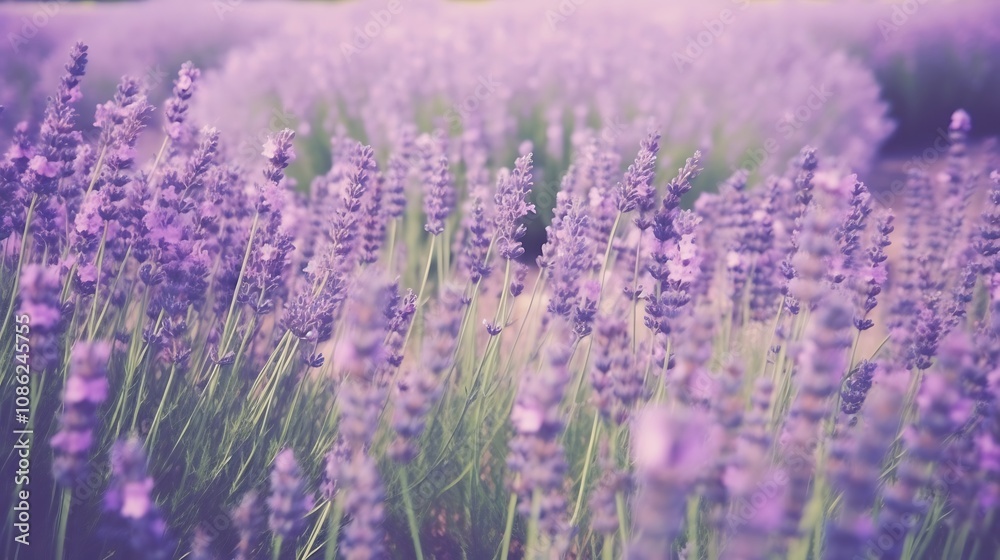 Naklejka premium Lavender Flowers Blooming In A Field Of Purple