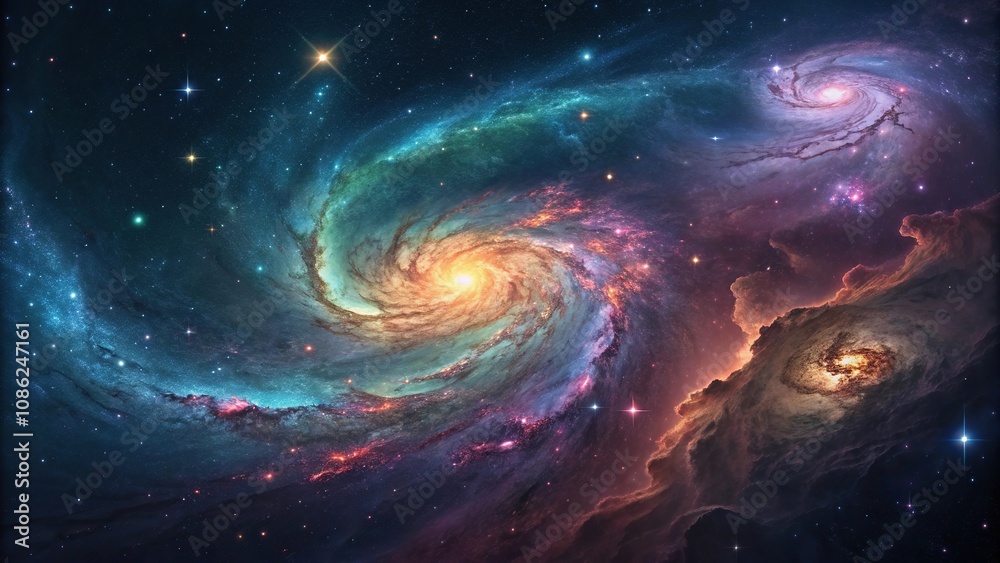 Cosmic swirling nebulae in a holographic environment, holographic, colorful, shimmering effects, glowing clouds, space Cosmic swirling nebulae in a holographic environment, holographic, colorful, shimmering effects, glowing clouds, space