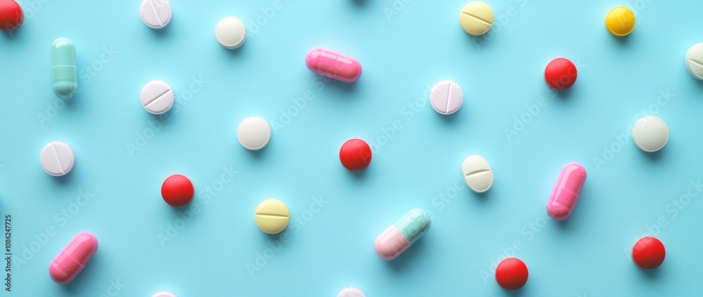 Colorful Pills on Blue Background