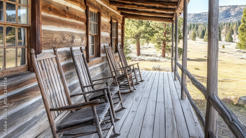 Cozy Mountain Cabin with Rocking Chairs on Porch